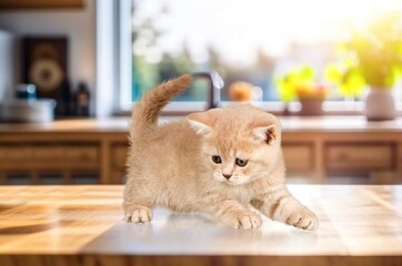 Wall Mural - Cute young domestic cat on desk