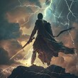 Discover the essence of Stoic mastery through a compelling visual narrative - a resilient individual confronting the forces of a snowstorm, thunderstorm, and fire. Embrace the virtues of control, calm