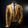 Luxury Glossy Gold Men's Formal Suit Isolated on Black Background