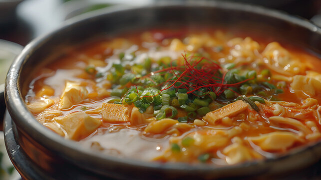 Korean soup made with ginseng promotes well-being. AI generative image