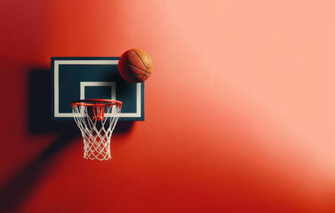 Basketball hoop on red background. Generative-AI