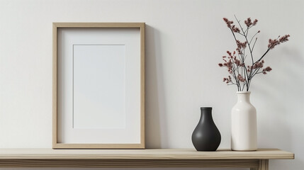 Wall Mural - Vertical frame for mockup. Minimal room interior with mock up photo frame.