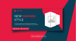 © TechKnit - New Fashion style facebook cover page timeline web ad banner template with photo place modern layout dark blue background and red pink shape and text design template