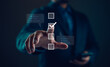 © Looker_Studio - Business performance checklist, businessman doing online checklist survey, filling out digital form checklist, take an assessment, questionnaire, evaluation, online survey, online exam.