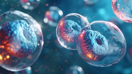 Poster - embryonic stem cells, cellular therapy. 3d illustrations