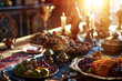 A bountiful iftar table spread with traditional Ramadan dishes