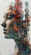 © Atchariya63 - Tall exposure of a human head, industry and tech intertwined within, conceptual art