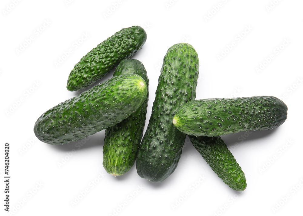 Fresh cucumbers isolated on white background