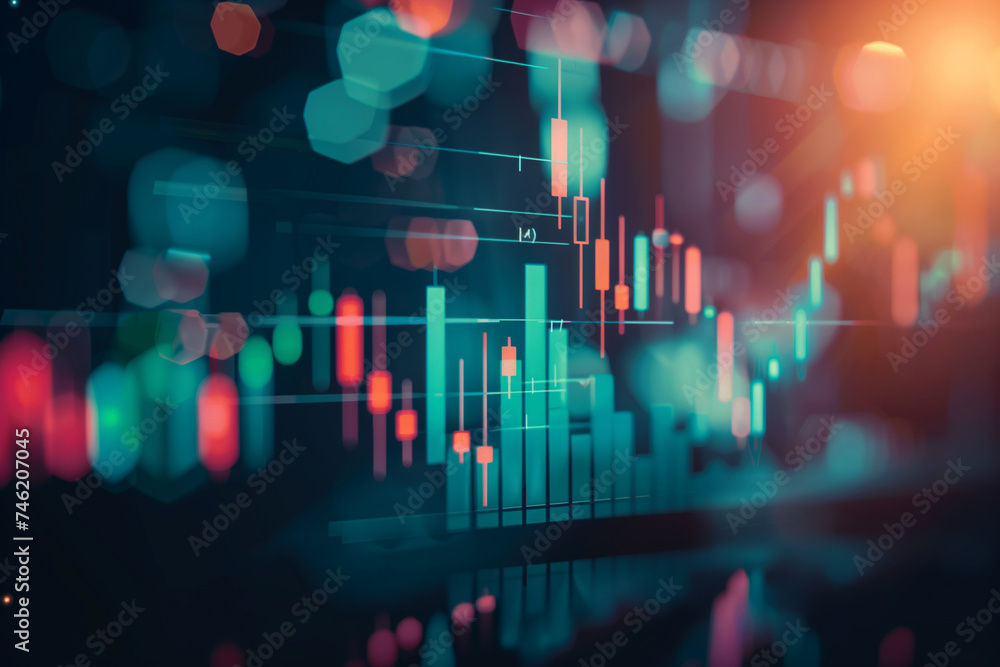 Digital stock market chart with vibrant glowing candlestick lines Stock ...