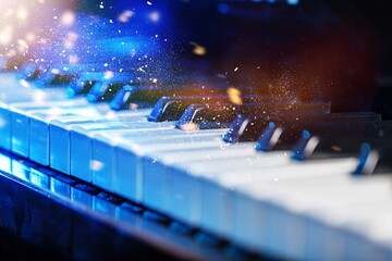 Poster - Piano keys background with bokeh. Musical instrument