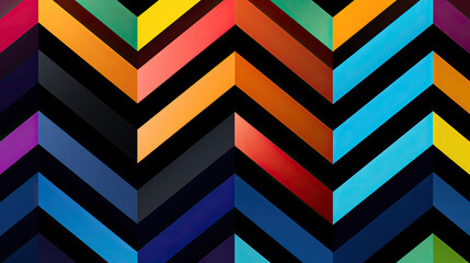 Colorful striped chevron pattern background, black stripes with rainbow colors, wallpaper banner background for display 