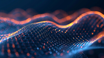 Dynamic digital wave pattern with glowing nodes, capturing the flow of data. AI Generative.