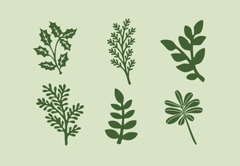 Wall Mural - icon set design for three-dimensional green leaf ornamental plants