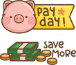 a vector of a cute pig with money related objects