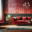 Redwall, decorated red room, red sofa in red room, luxury sofa, luxury Red wall, lamp in the red room, red,  decent red room red light, red wall of  rich room