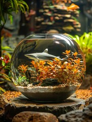 Wall Mural - a shark in a fish bowl aquarium 