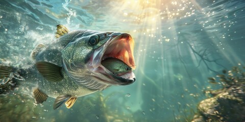 Wall Mural - Largemouth Bass Fish with Lure created with Generative AI Technology, ai, generative