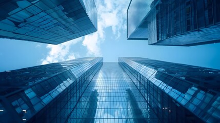 Wall Mural - Looking Up Blue Modern Office Building