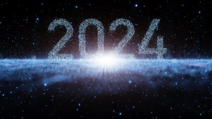 Wall Mural - artistic digital cyber space with year 2024 loop animation background. concept science and technolog