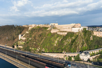 Wall Mural - Ehrenbreitstein Fortress aerial panoramic view in Koblenz. Koblenz is city on Rhine, joined by Moselle river