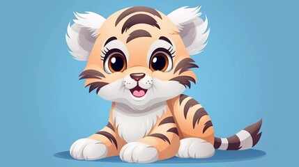 Set of three different cute tigers. Black and white colors. Hand drawn colorful trendy Vector illustration. Cute character. Cartoon style