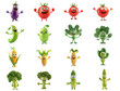 Collection of cheerful cartoon vegetables with expressive faces, isolated on a transparent background, ideal for educational and nutritional concepts