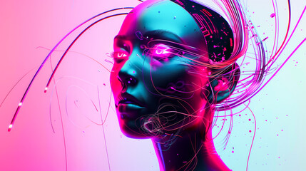 Poster - a futuristic 3D graphic of 'Mother's' with neon elements