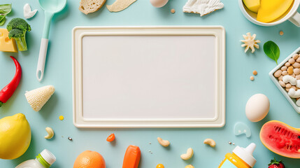 Poster - Baby foods background with white board in the middle