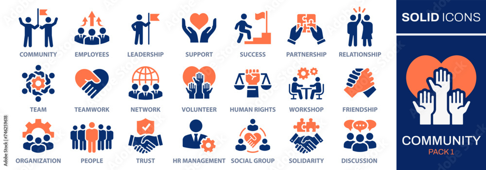 Community icon set. Collection of people, team, partnership, success ...