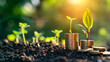 Growing Investments: A Vibrant Image of Plants Sprouting from Coins in Soil, Symbolizing Financial Growth and Sustainable Wealth