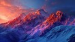 A majestic spring sunset in a mountainous terrain, with snow-capped peaks illuminated in a warm, alpenglow.