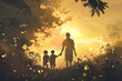 : Design a sentimental AI-generated picture illustrating a father and his kids engaged in a creative Father's Day activity, encapsulating the spirit of love and companionship 

