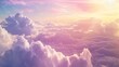 Beautiful sky on colorful gentle light day background. Sunny and fluffy clouds with fantasy tone, turquoise and purple color backdrop
