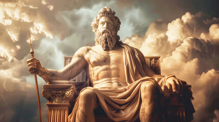 Sticker - A magnificent statue of Zeus, the leader of the ancient greek gods