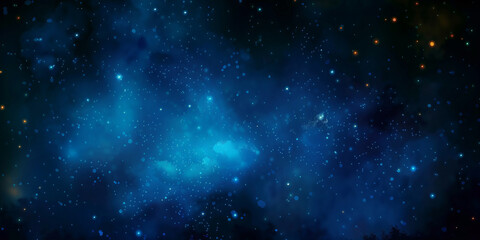 Wall Mural - blue watercolor space background with stars, milky way, nebula, galaxy, cosmos milky way, blue background banner,  night sky background