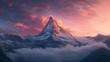 The iconic Matterhorn, piercing the sky in the Swiss Alps. 