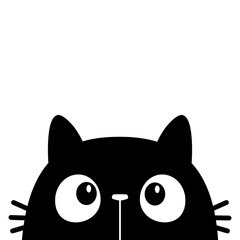 Wall Mural - Cat head face silhouette. Black peeking kitten face head. Cute cartoon character. Kawaii funny animal. Baby greeting card. Pet collection. Sticker print. Flat design. White background. Isolated.