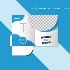 Travel folder design vector template bi fold brochure layout