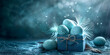 Sky blue Easter egg on blue festive box and Festive holiday decorations, perfect for  Easter themes background and wallpaper 
