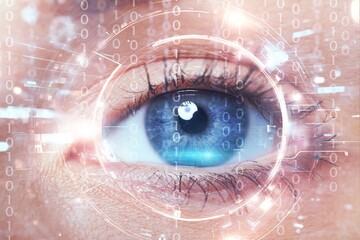 Wall Mural - fintech business virtual diagram with personality identification eye