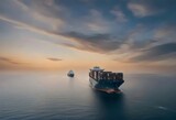 Fototapeta Big Ben - Cargo Ships Navigating Calm Ocean Waters at Sunset