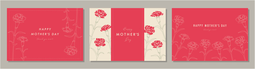 Wall Mural - 母の日　mother's day　カーネーション　素材セット　フレーム　背景　ベクターイラスト　シンプル　おしゃれ