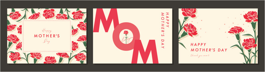 Wall Mural - 母の日　mother's day　カーネーション　素材セット　フレーム　背景　ベクターイラスト　シンプル　おしゃれ