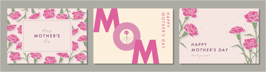 Wall Mural - 母の日　mother's day　カーネーション　素材セット　フレーム　背景　ベクターイラスト　シンプル　おしゃれ