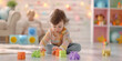 Toddlers Joyful Moments with Colorful Building Blocks at Playtime.