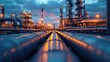 © Natalia - Pipes in an oil refinery at dusk in a factory. Generative AI.