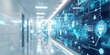 Futuristic Data Stream in Modern Corridor: Technology Innovation Hub