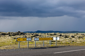 A road with signs on it