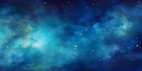 blue watercolor space background with stars, milky way, nebula, galaxy, cosmos milky way, blu background banner