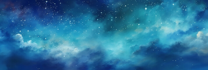 Wall Mural - blue watercolor space background with stars, milky way, nebula, galaxy, cosmos milky way, blu background banner